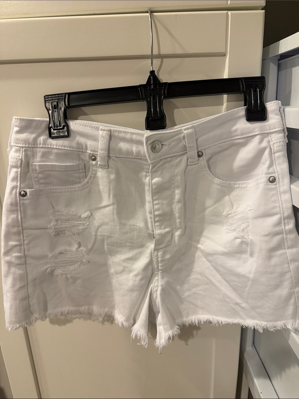 American Eagle Outfitters White Distressed Denim Jean Shorts